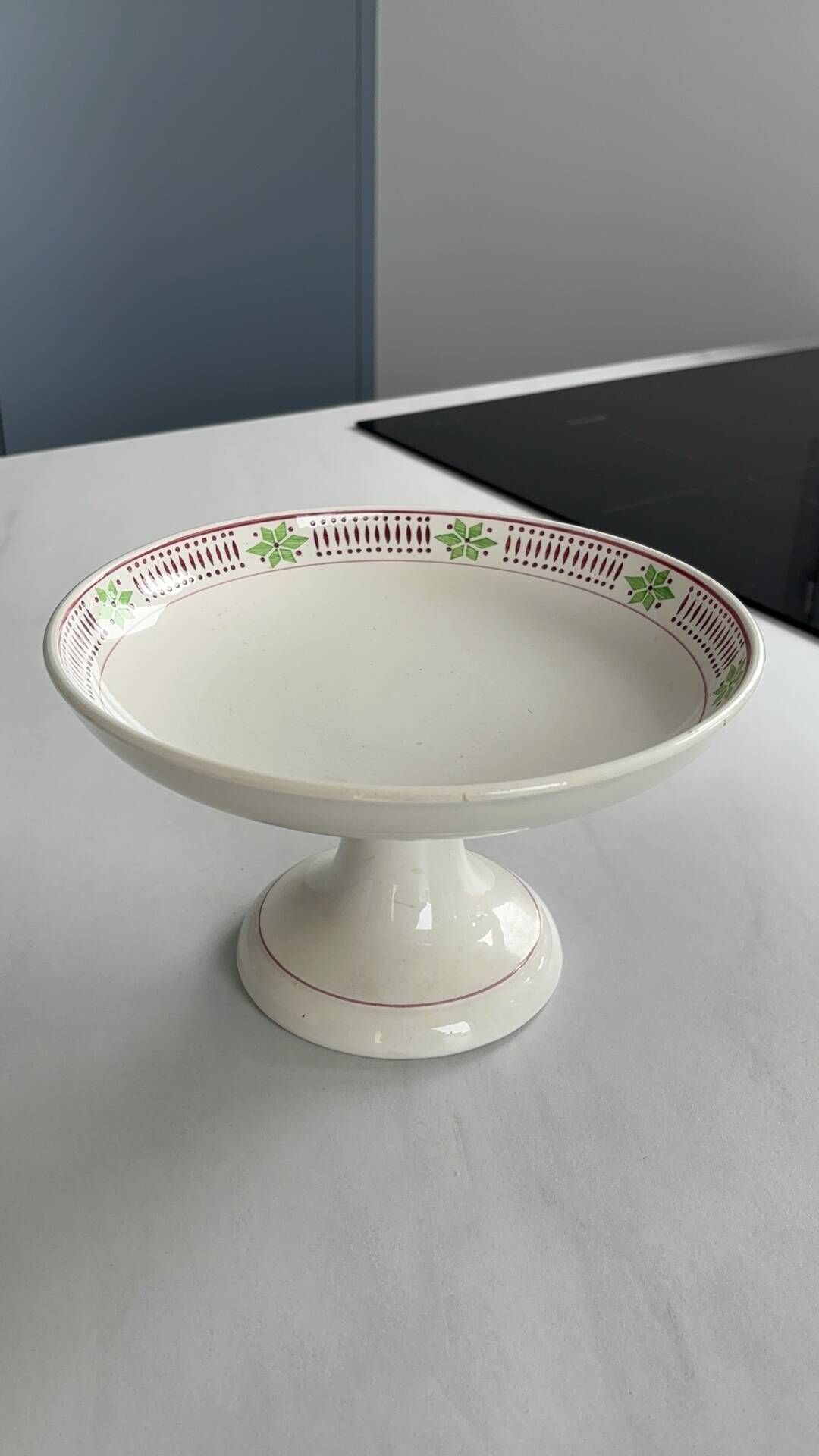 Footed compote Digoin Sarreguemines Pise, vintage earthenware