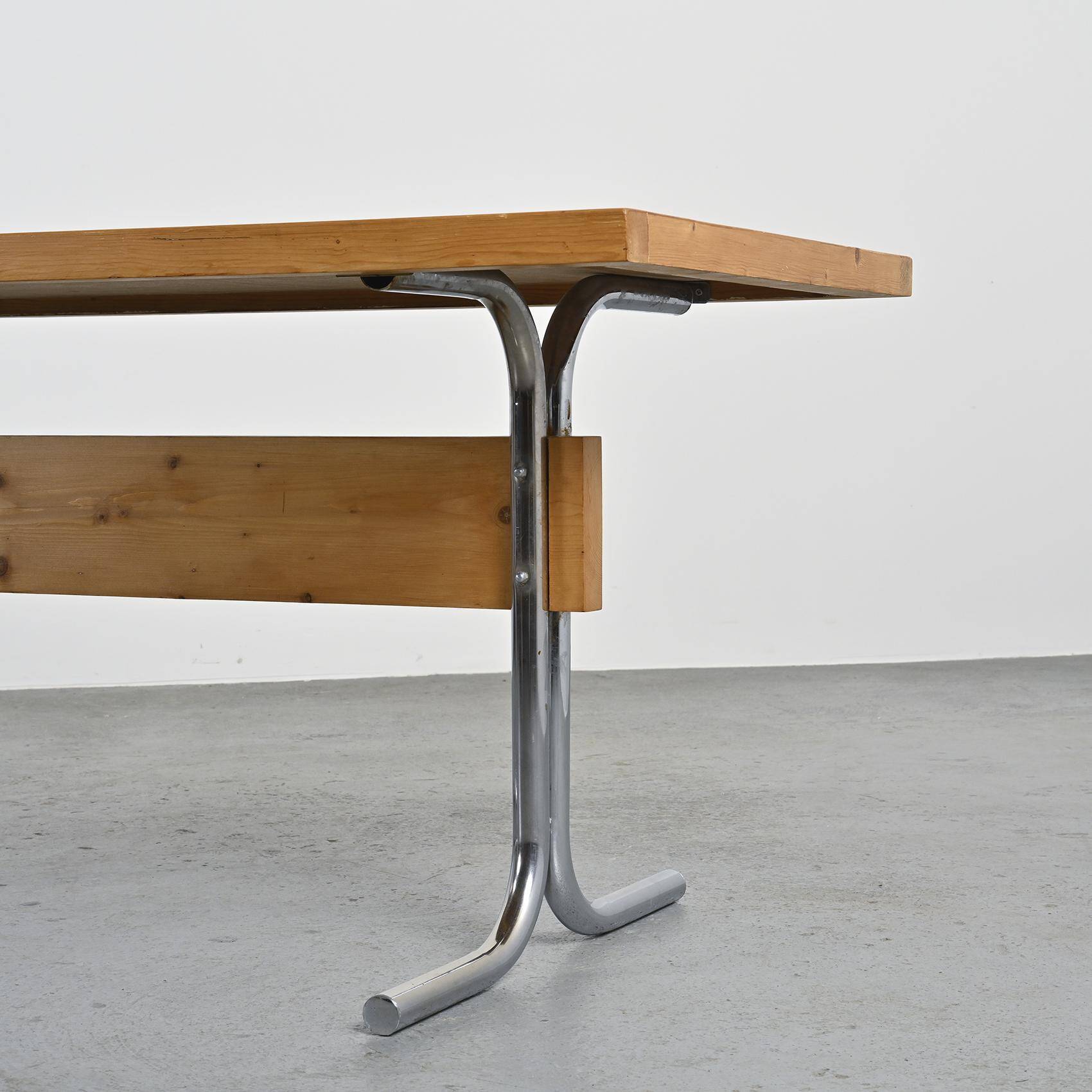 Metal and pine table, La Plagne around 1960.