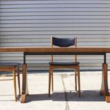 Adjustable dining room table adjustable in teck and copper, denmark, 1950