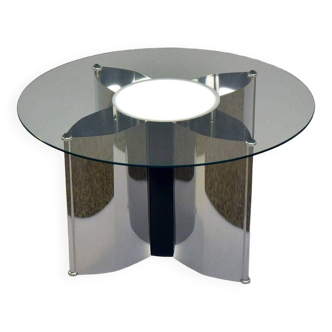 Space age Italian coffee table in steel with lighting, 1970s