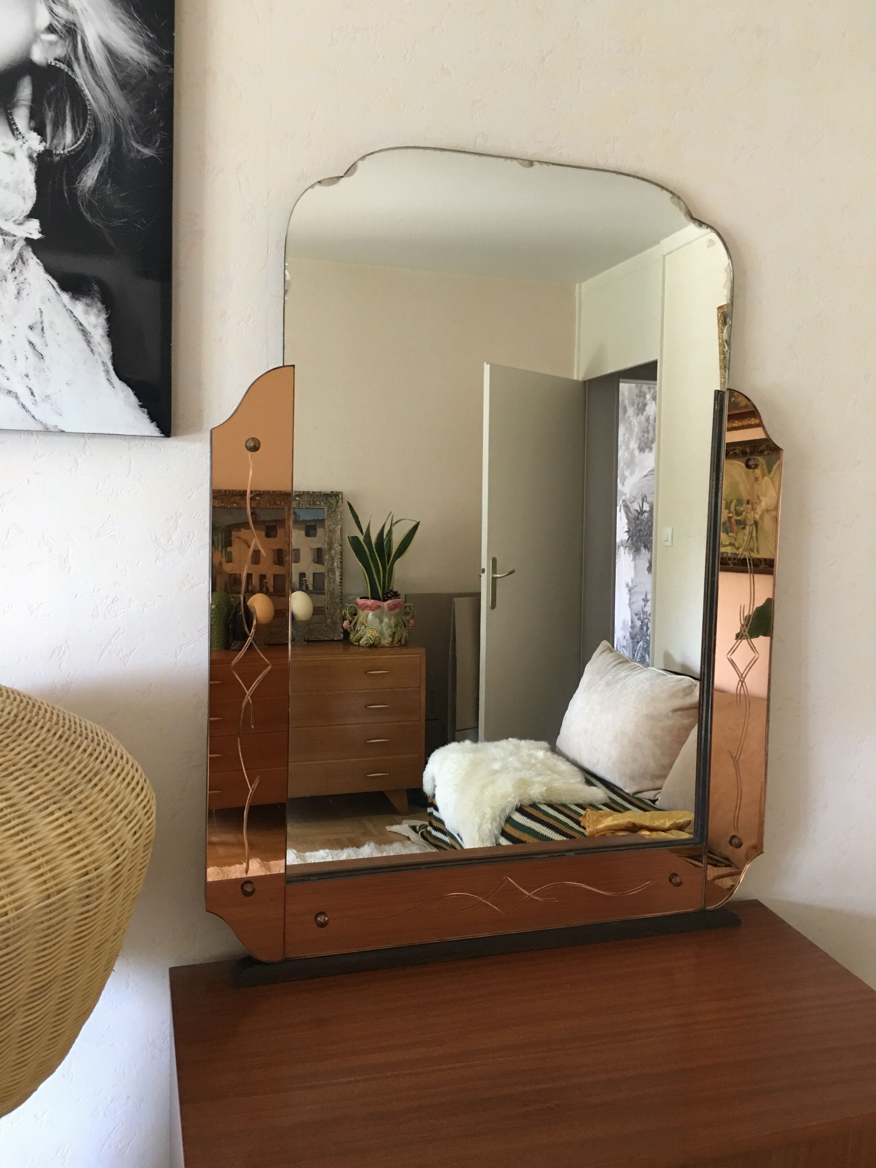 Venetian mirror art deco pink 77x101cm