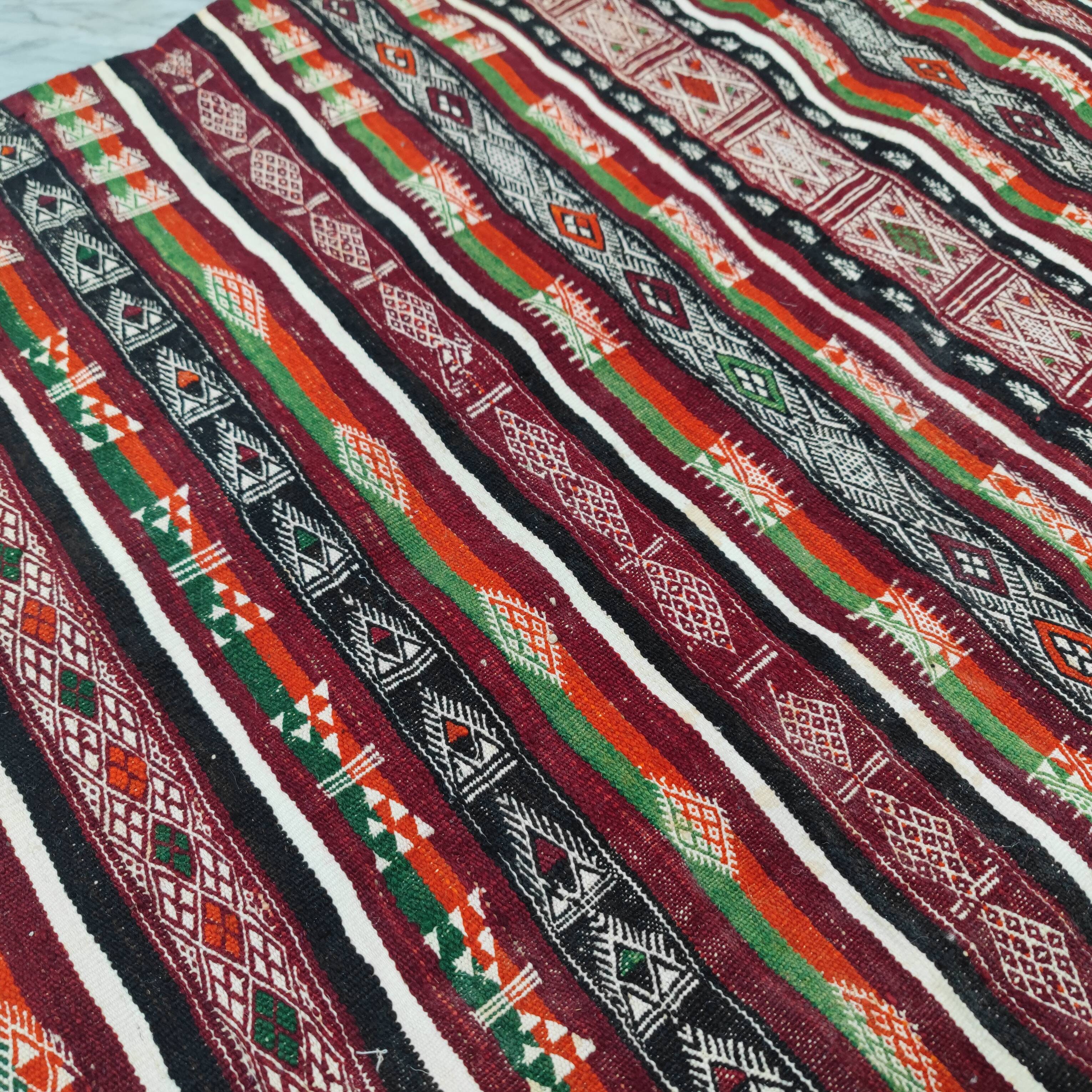 Vintage kilim rug woven and embroidered by hand