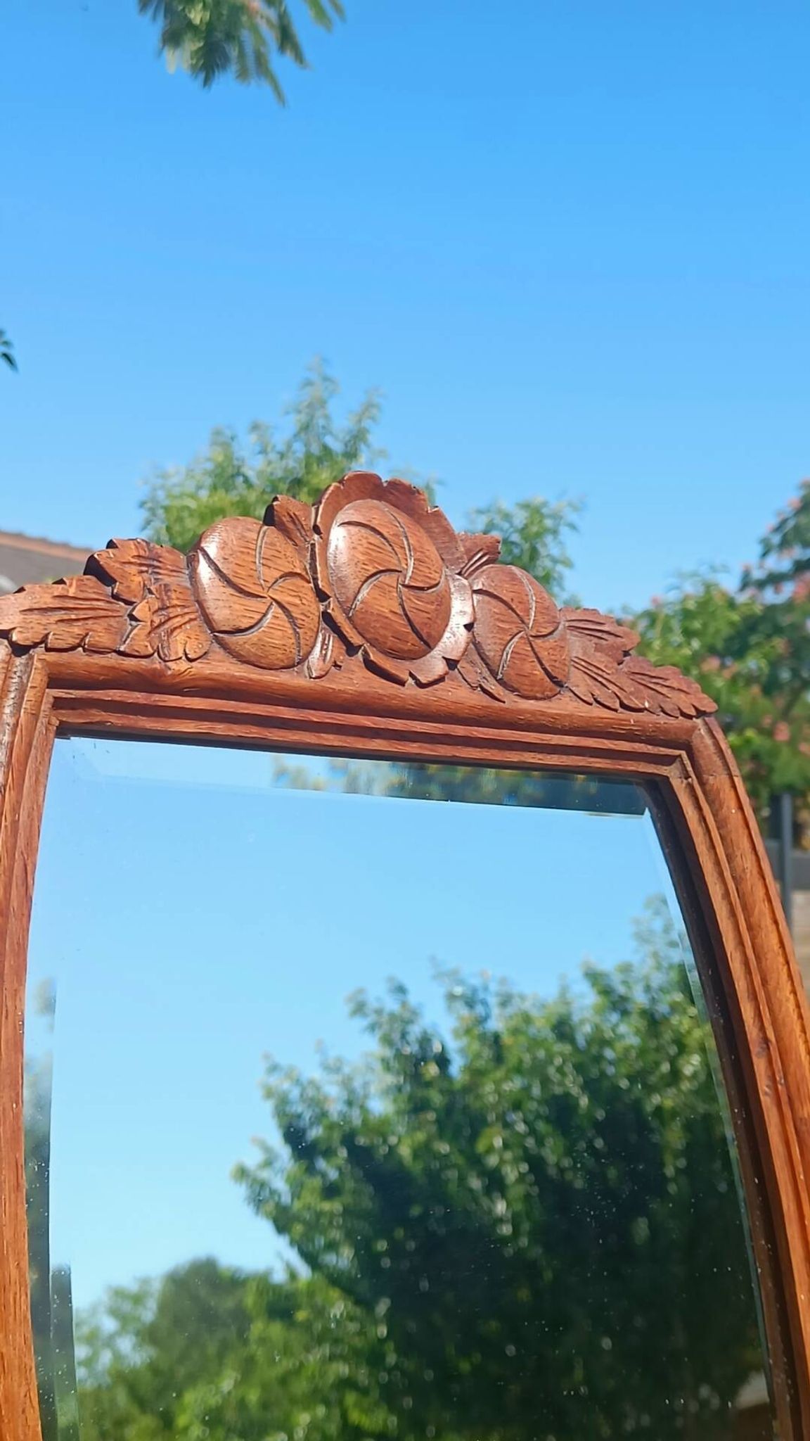 Coiffeuse Art déco en chêne, plateau en marbre  et miroir pivotant
