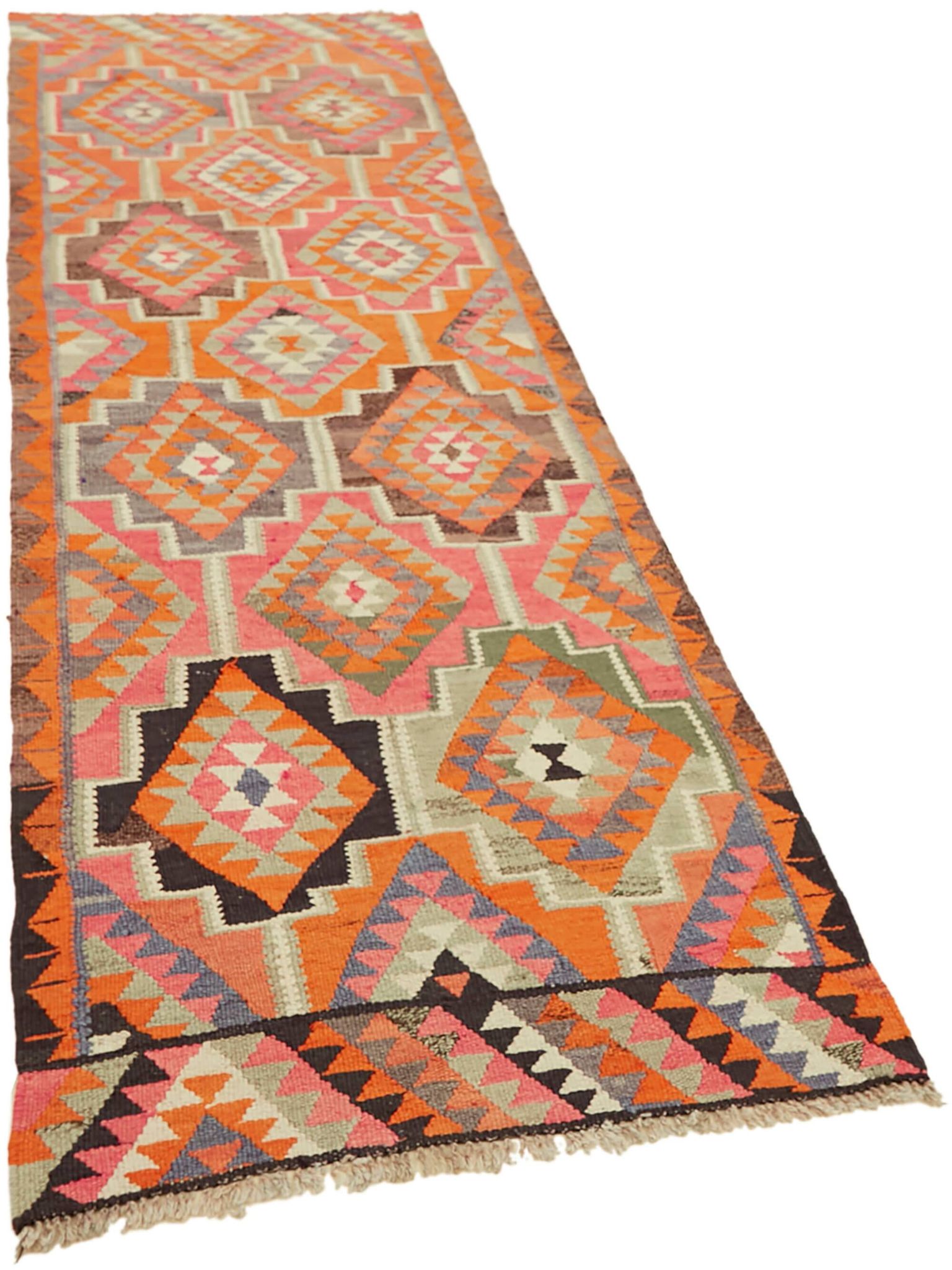 Turkish Handwoven Vintage Herki Kilim 95 cm x 300 cm