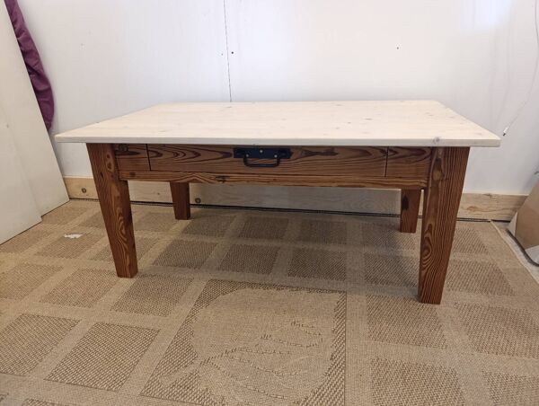 Table basse style ferme, piètement en Pitchpin