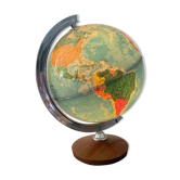 Bright vintage world map with wooden foot