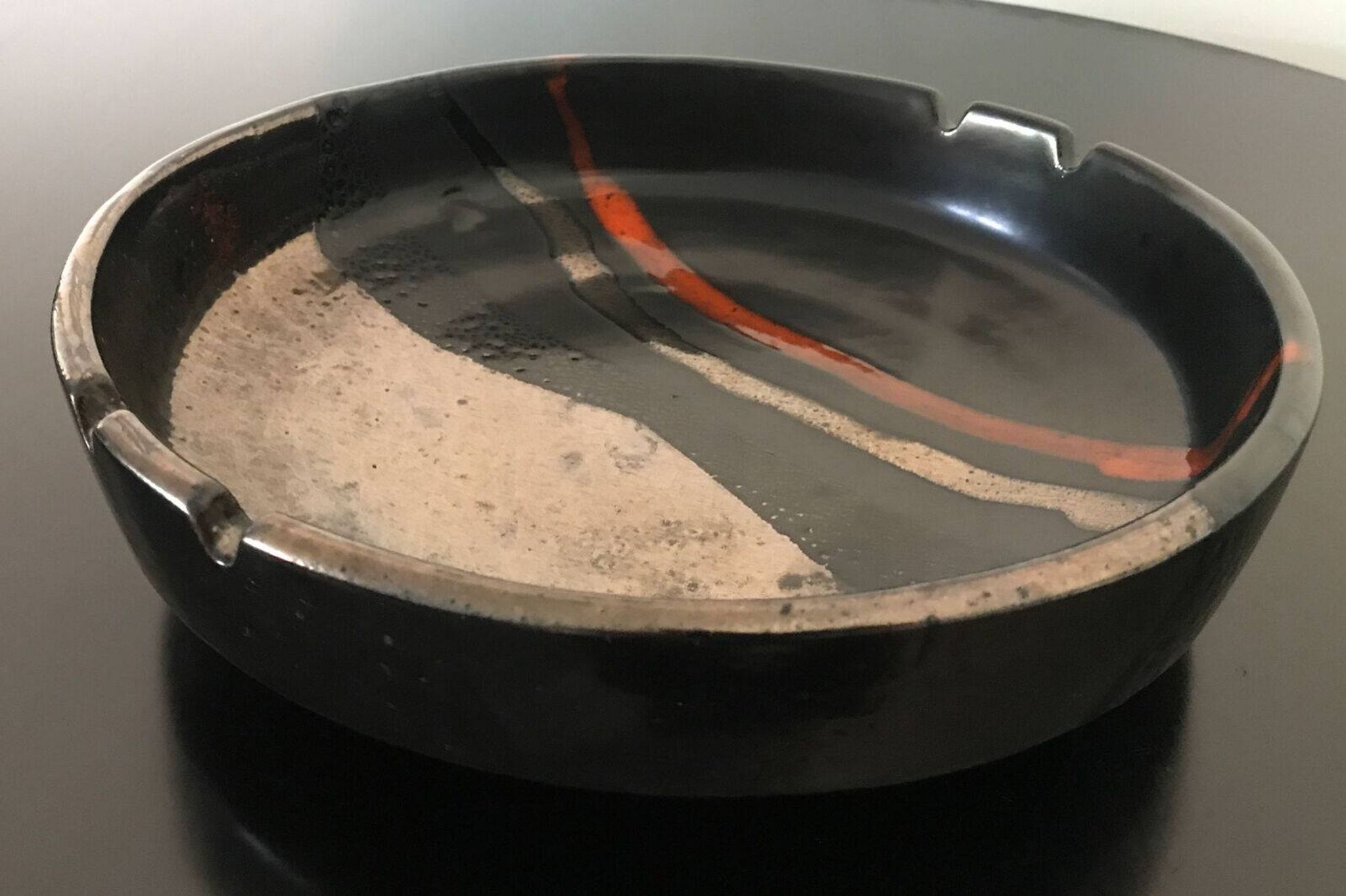 Vintage Italy red orange black ceramic ashtray 1970 Bitossi for Raymor