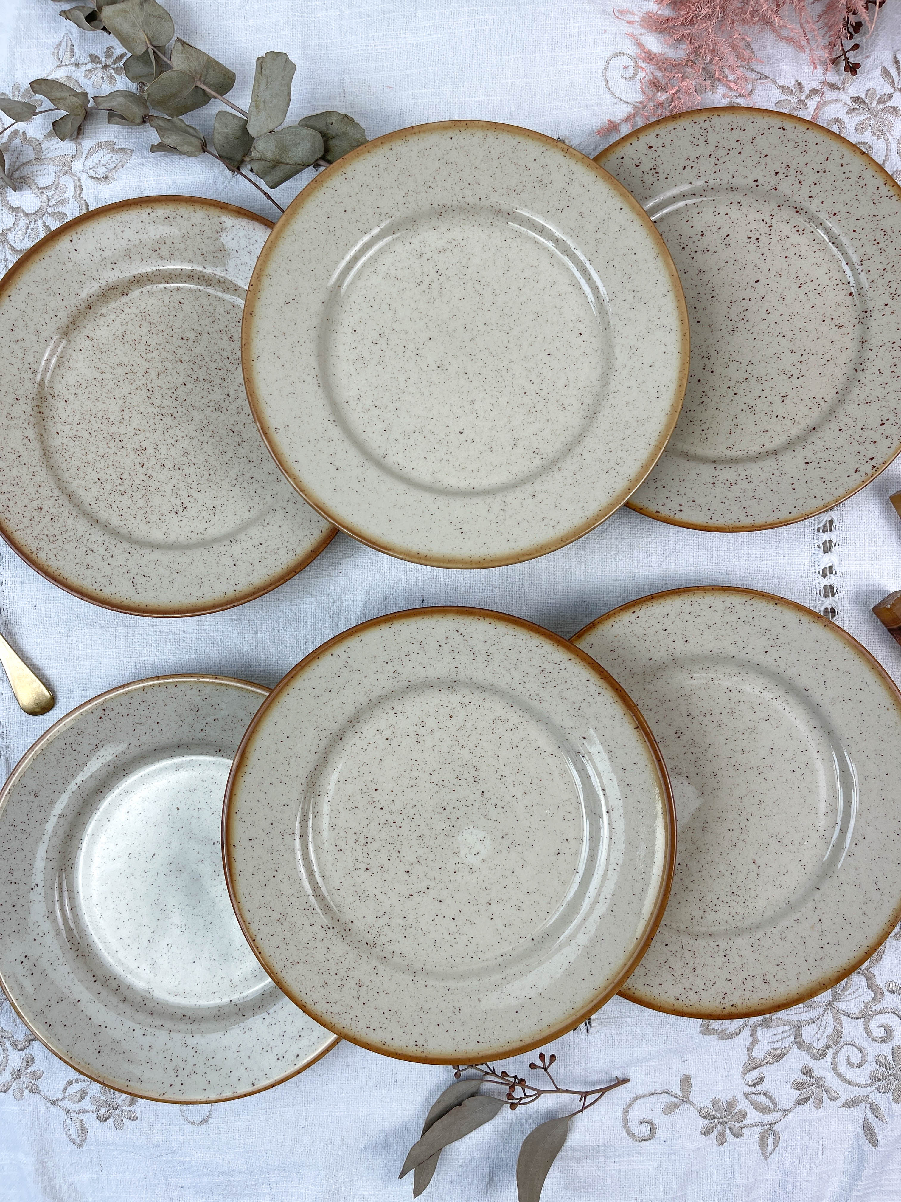 6 Tulowice speckled stoneware plates