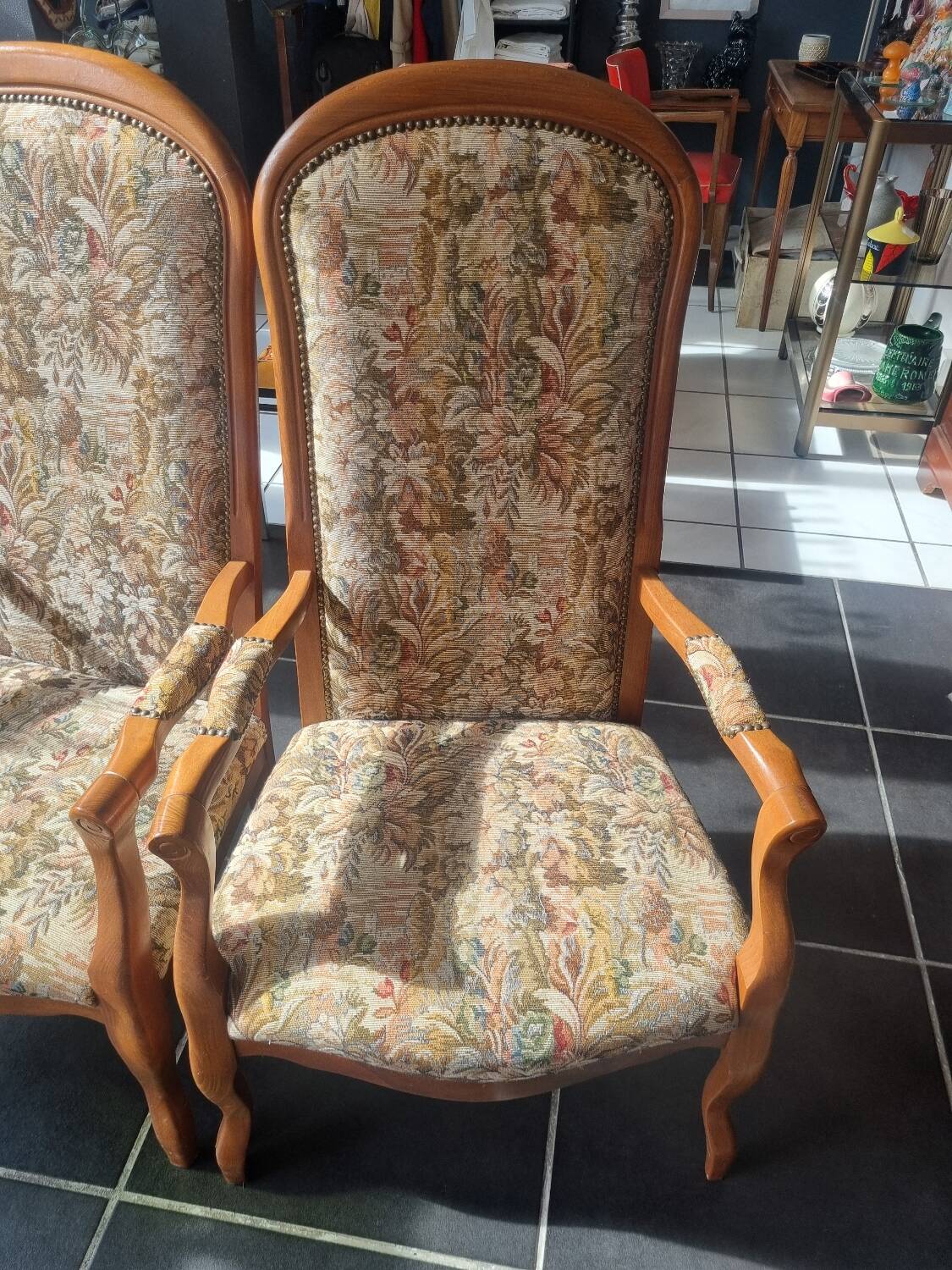 Pair of antique Voltaire armchairs