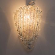 Vintage Murano Glass Shell Wall Lamp in Opal White with Gold Metal Backplate, Italian 1970s Design