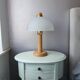 Vintage wooden table lamp with 1980 glass lampshade