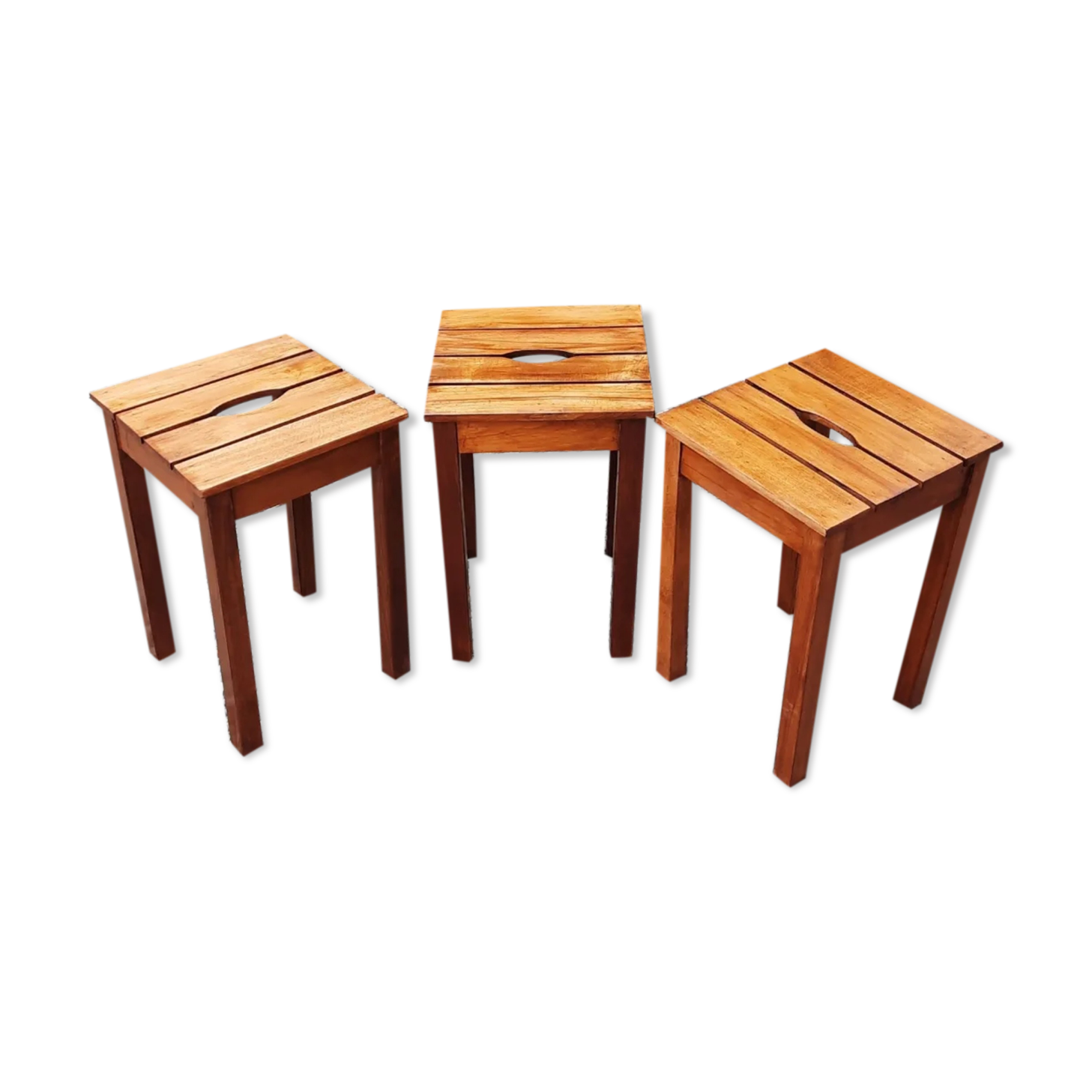 3 Wooden stools. (beech) slats and ease handle