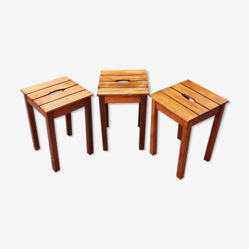 3 Wooden stools. (beech) slats and ease handle