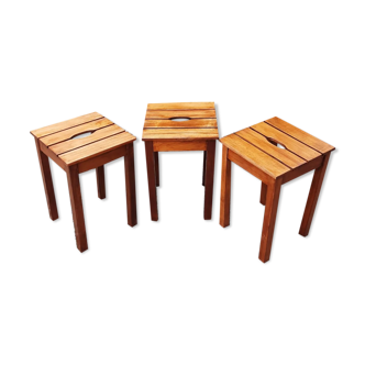 3 Wooden stools. (beech) slats and ease handle