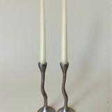 Pair of zigzag candlesticks, solid aluminium, Spain, circa 1980s
