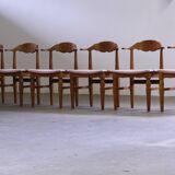 Vintage 60s set of 6 solid oak Danish design dining room chairs, Kjærnulf style