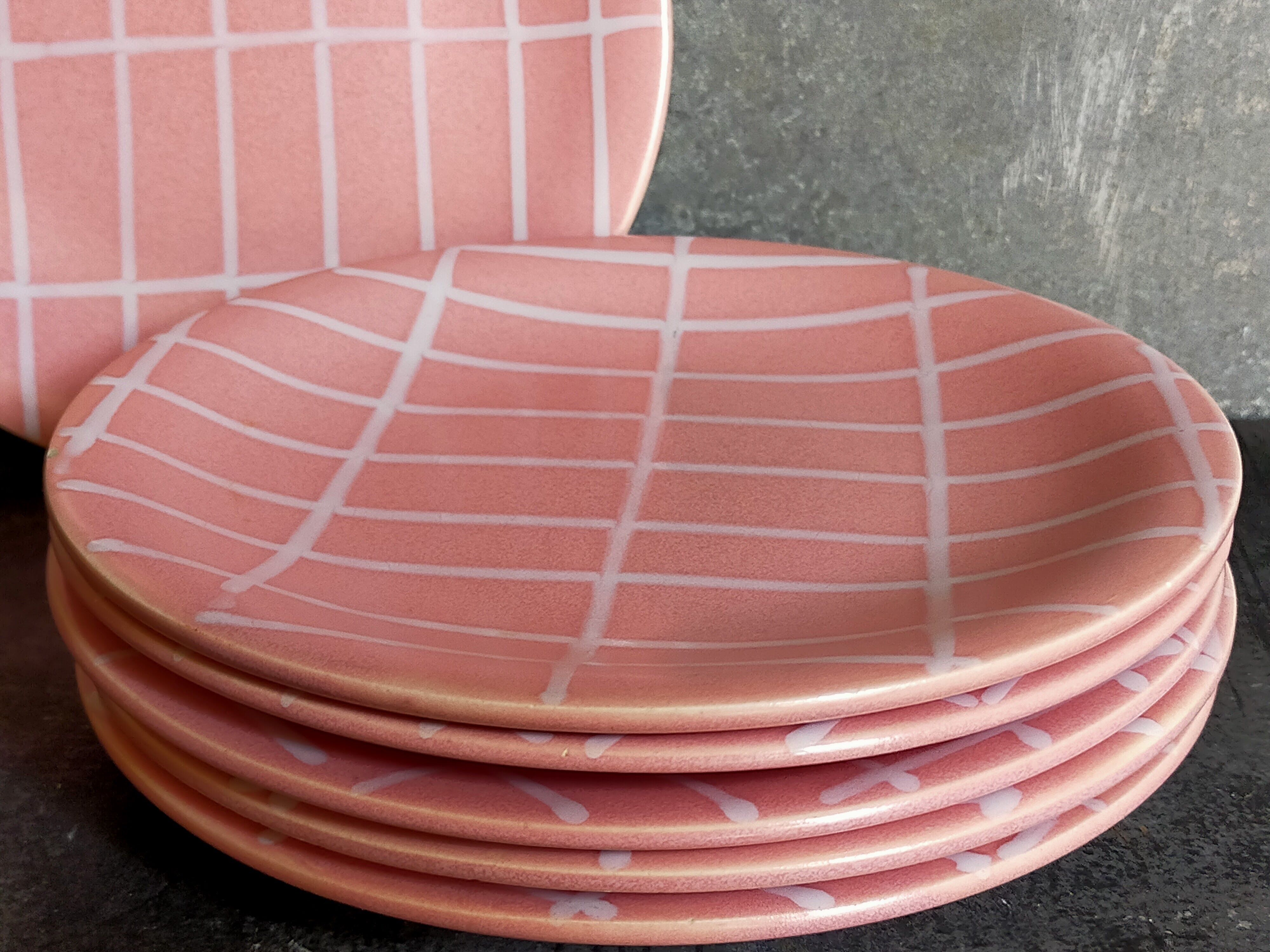Six vintage Longchamp ceramic dessert plates