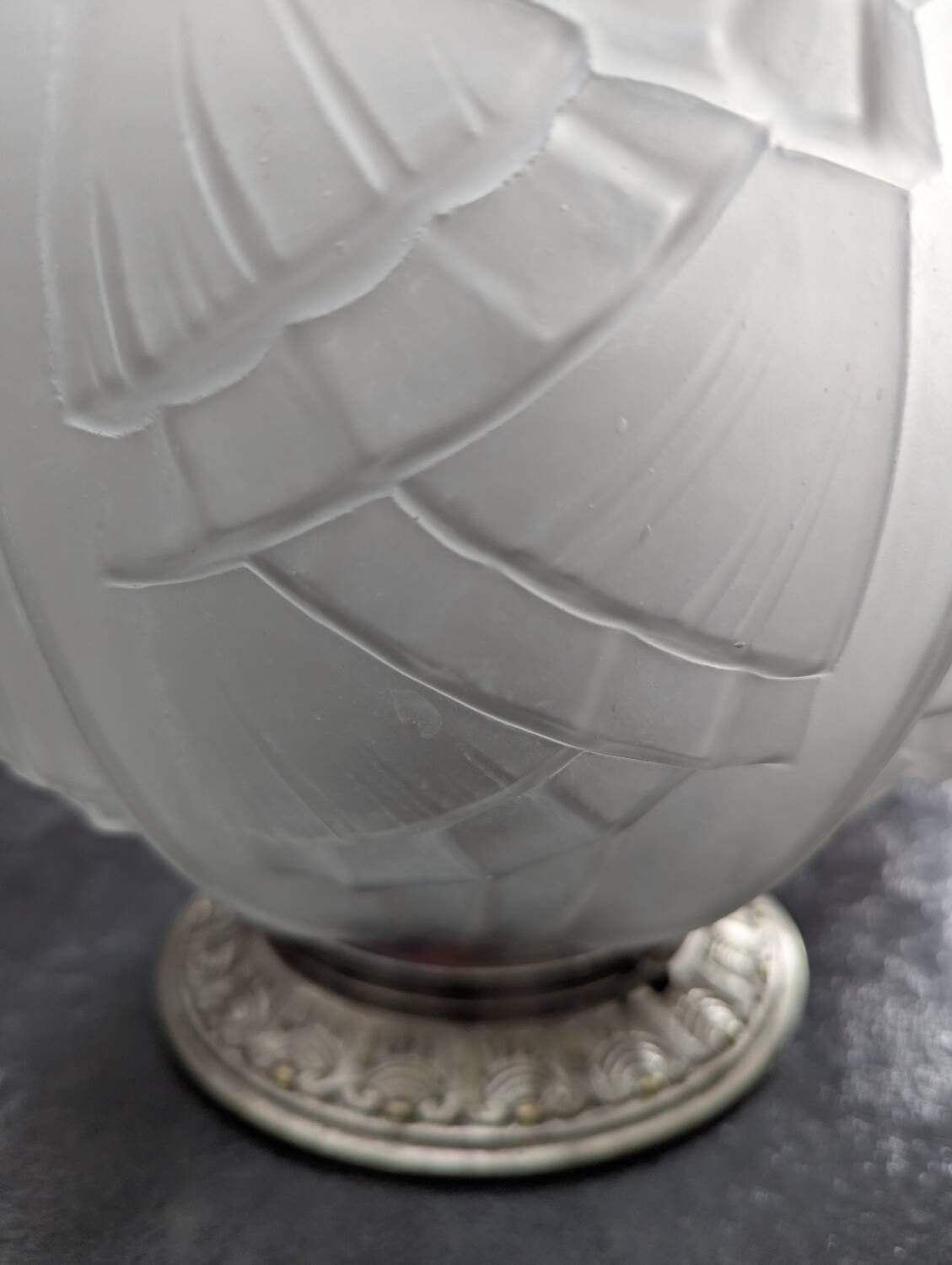 Antique large globe ceiling light, pressed glass, by Hettier & Vincent