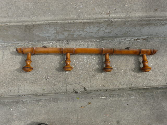 Bamboo style wooden coat holder 40s, 8 hooks