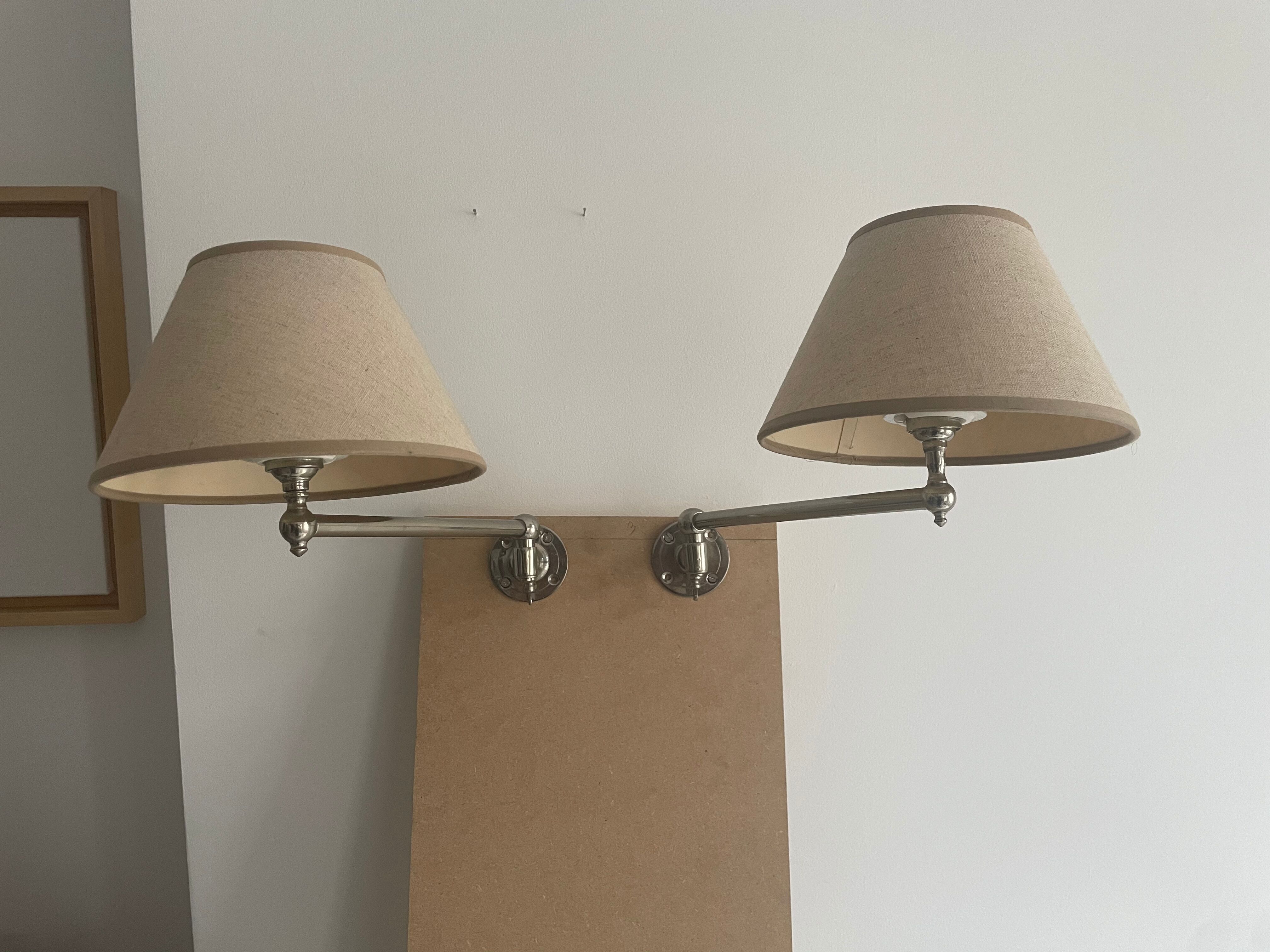 Pair of vintage, Art Deco chrome and beige adjustable wall lamps