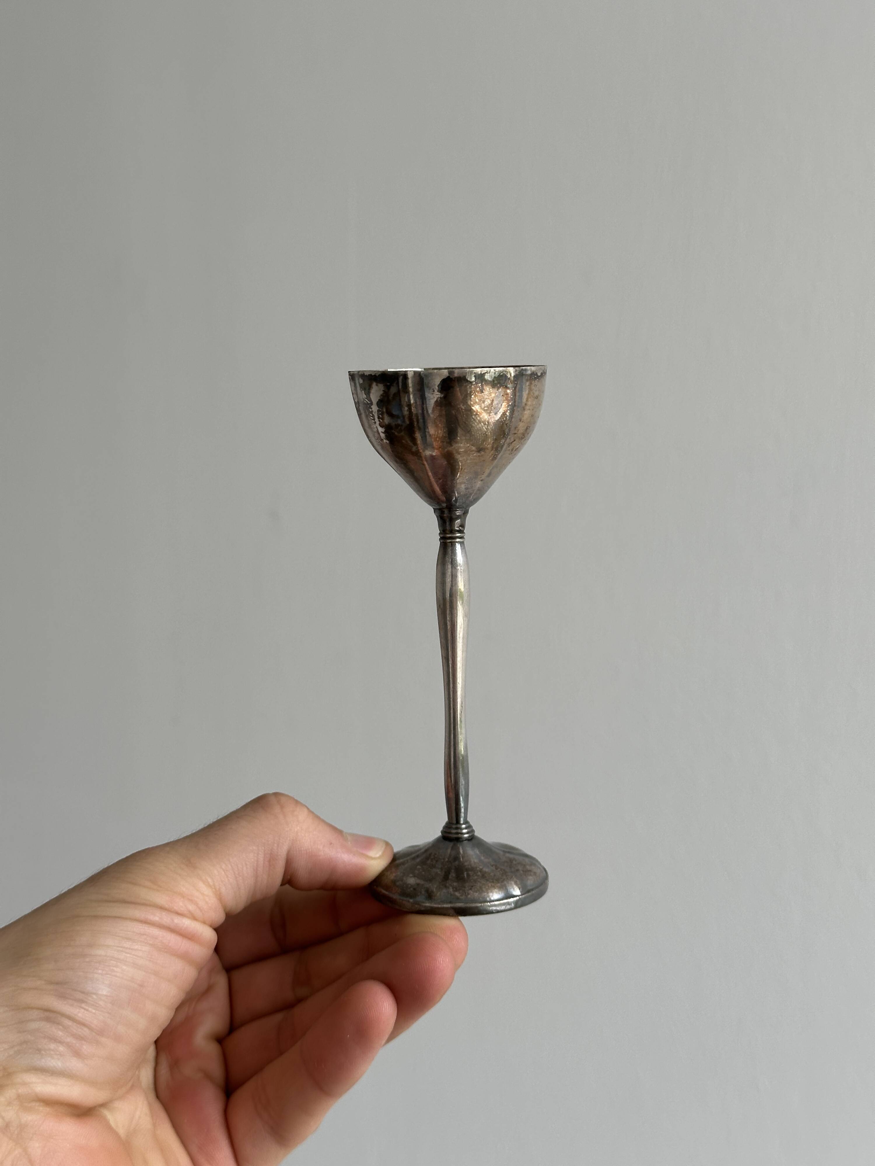 Set of 6 antique egg cups in patinated metal