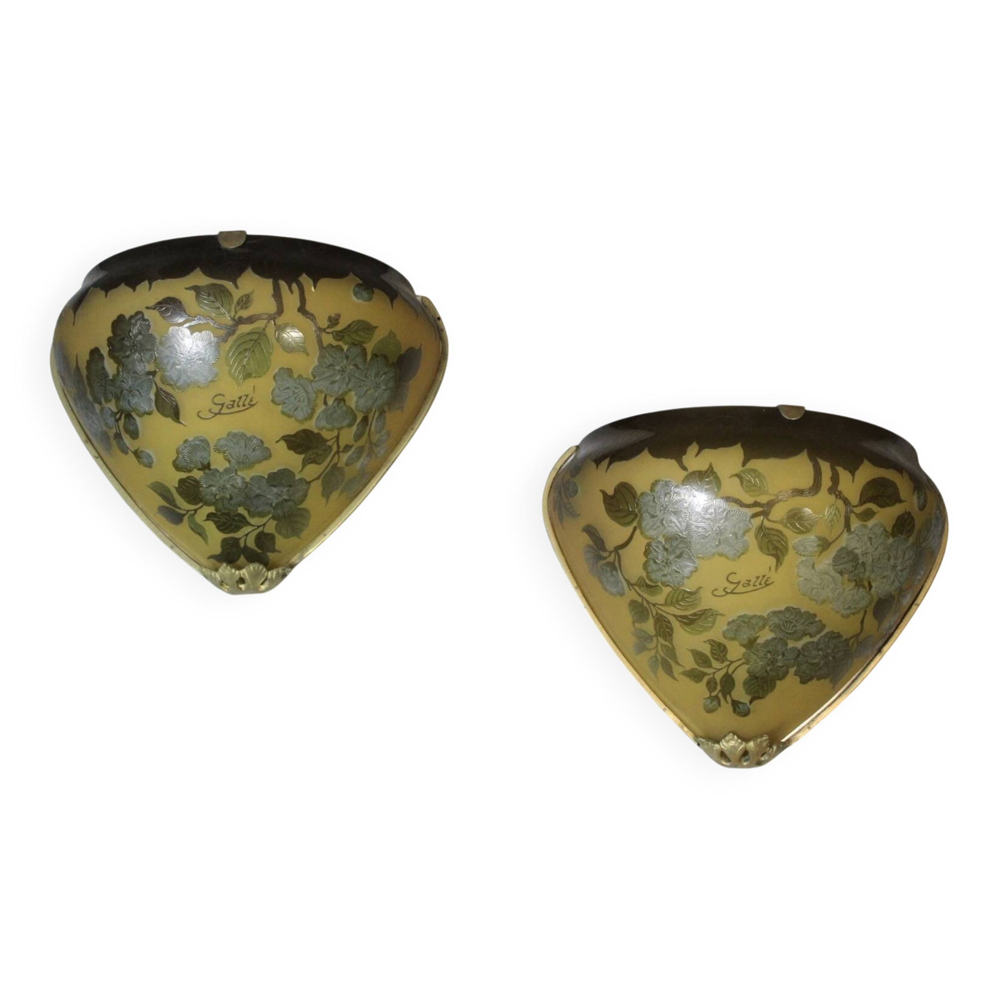 Pair of Gallé wall lights in glass paste (Tip)