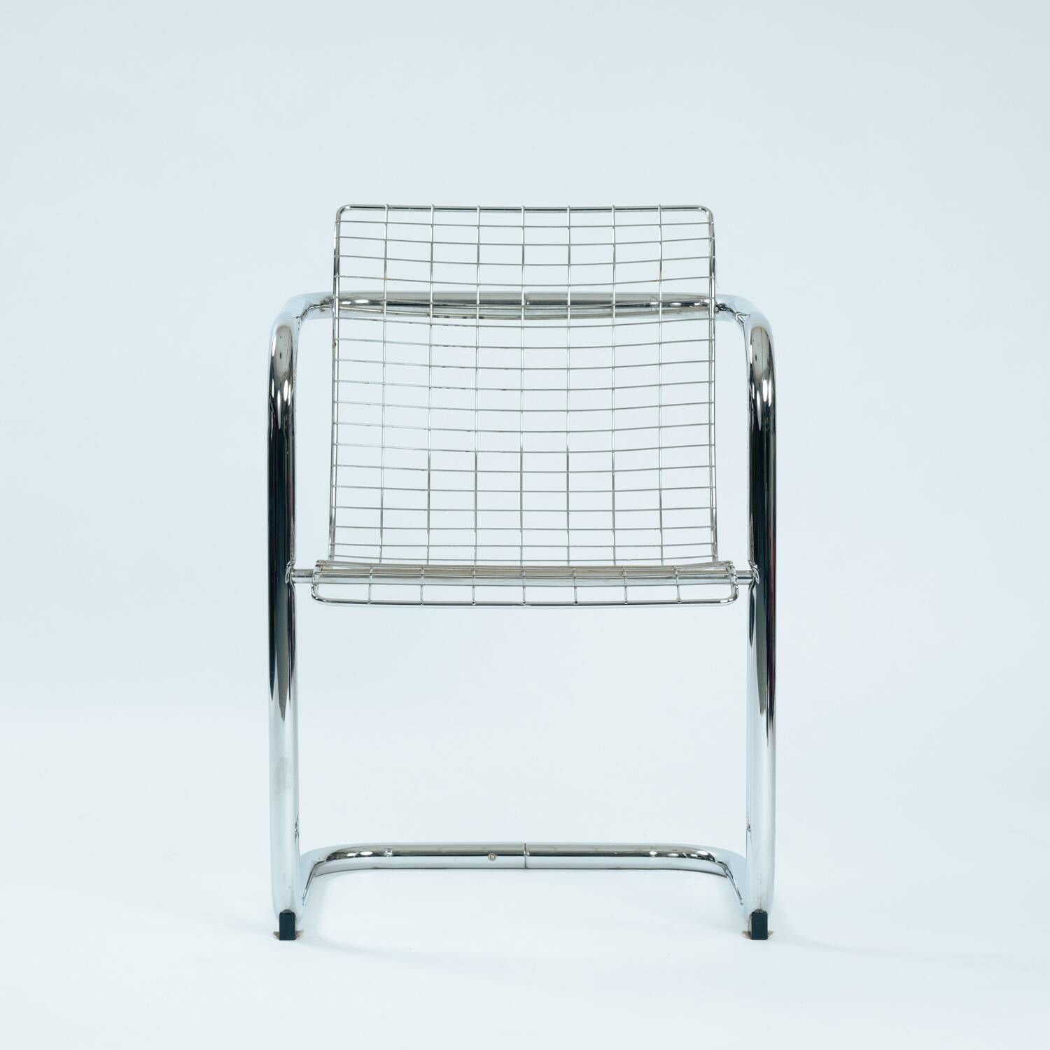 Set of 4 Vintage Italian Wire Chairs, Chrome and Metallic Wire, 1974