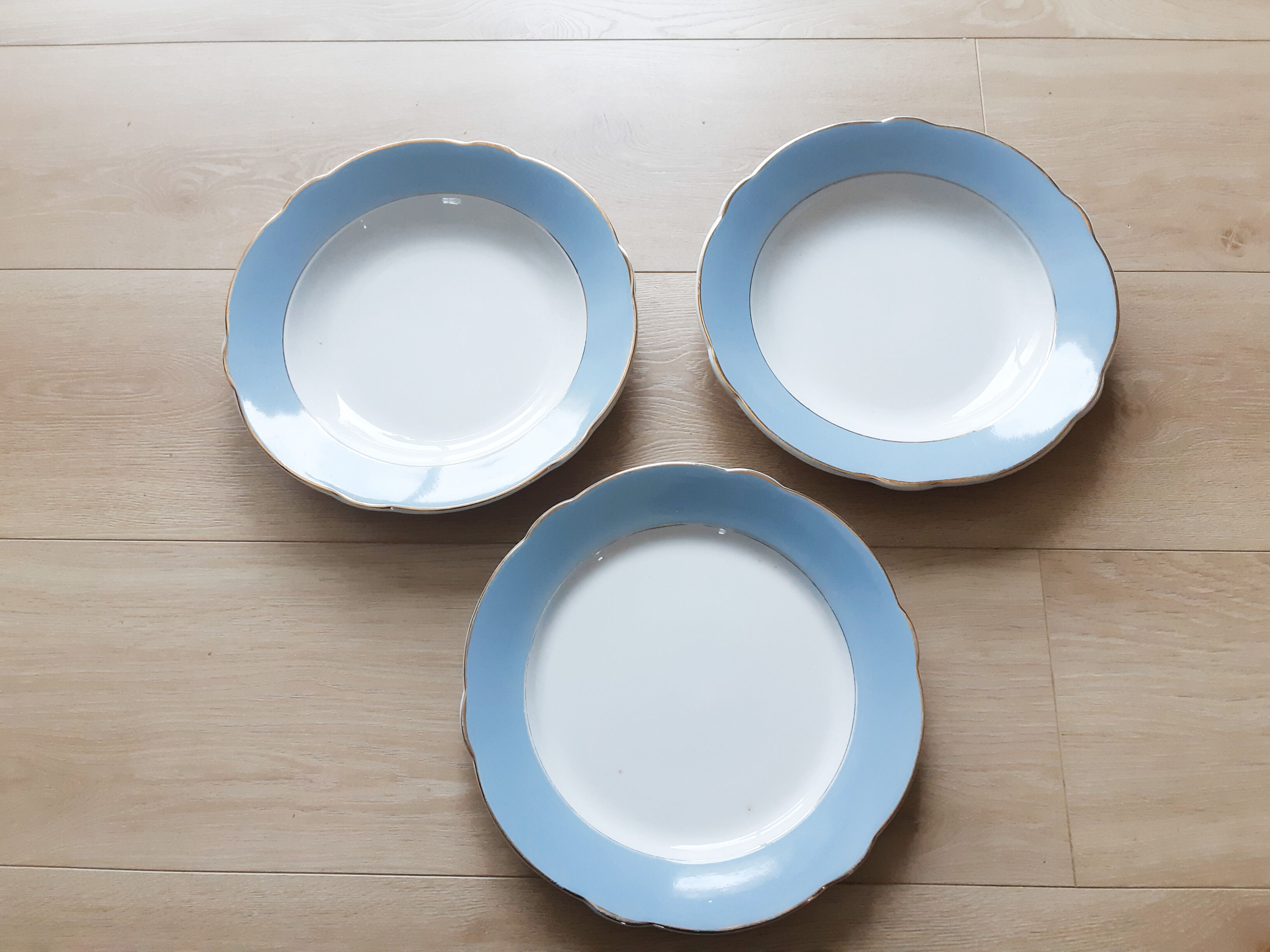 Round faience serving dishes from Lunéville KG, antique French, 50s