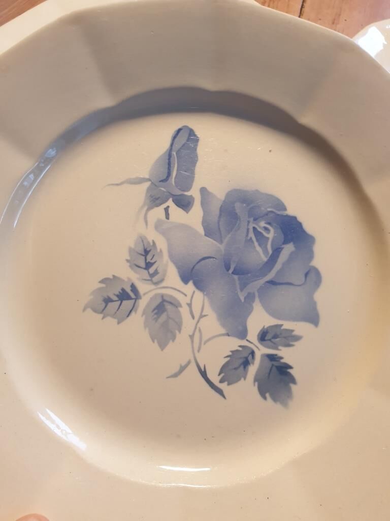 Set 4 flat plates Digoin blue flower