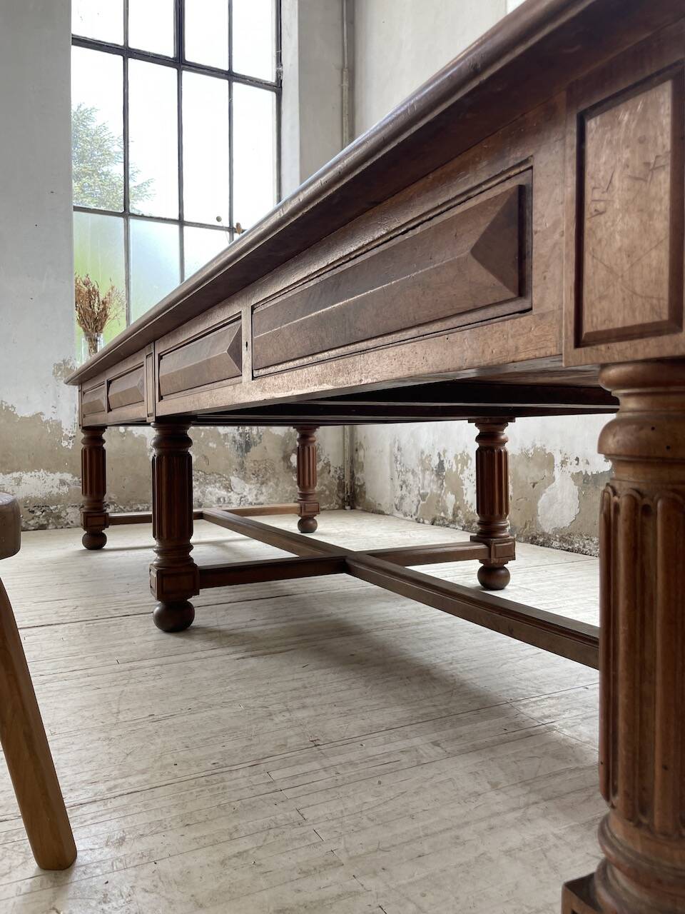 Solid walnut farmhouse castle table 1900 XXL