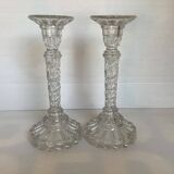 Pair of old twisted diamond tip candlesticks