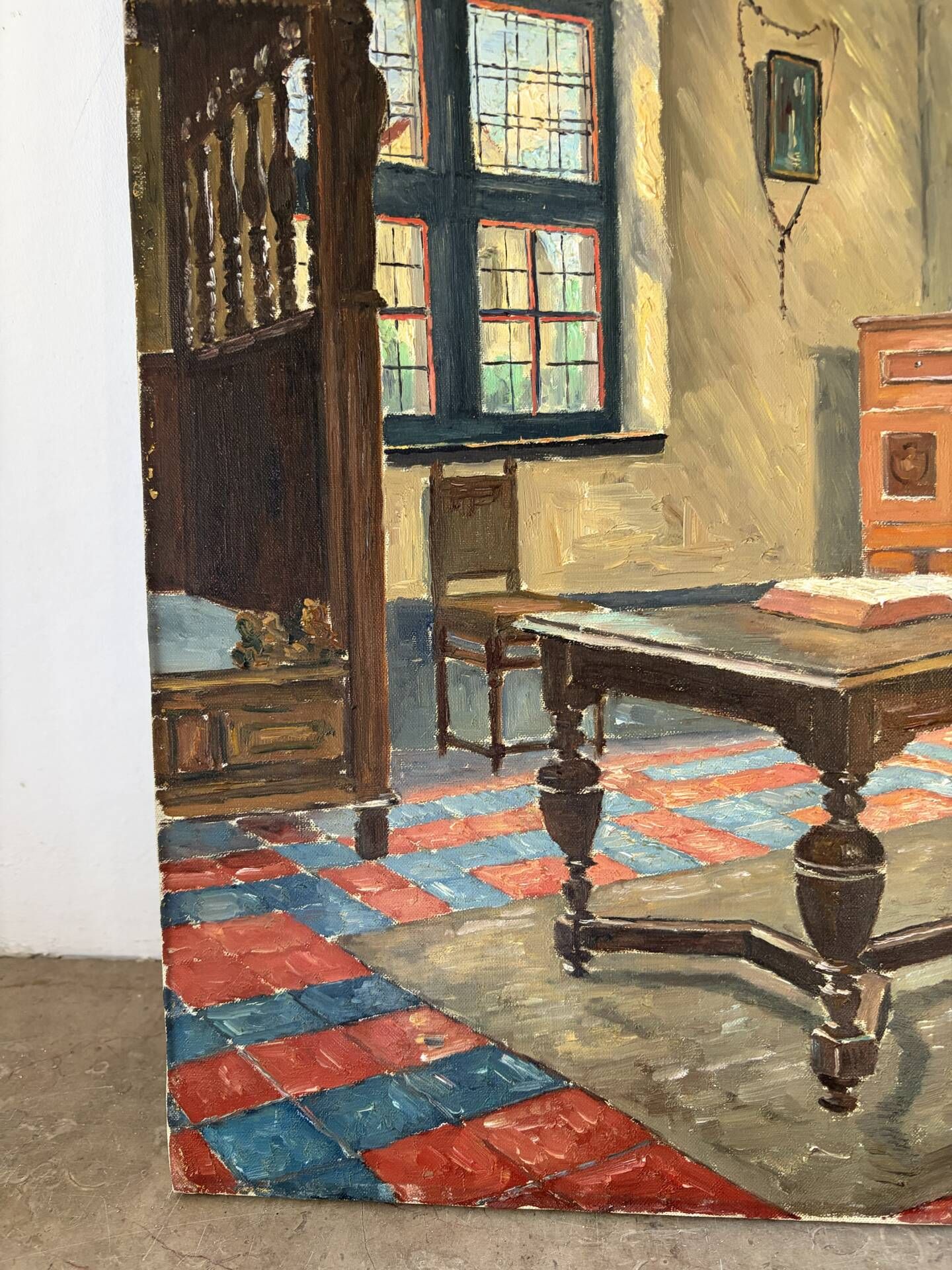 Interior of a Flemish house, oil on canvas signed