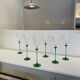 A Set of 6 Hand-blown Emerald Green Cobalt Blue Stem Champagne Flutes Art
