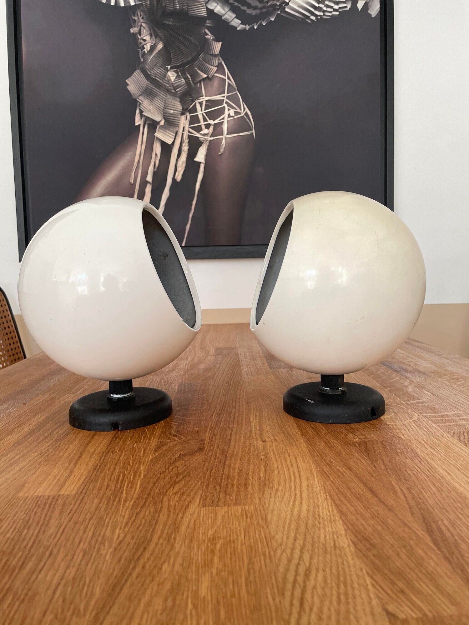 Pair of adjustable vintage wall lamps, white lacquered metal, LITA 1970
