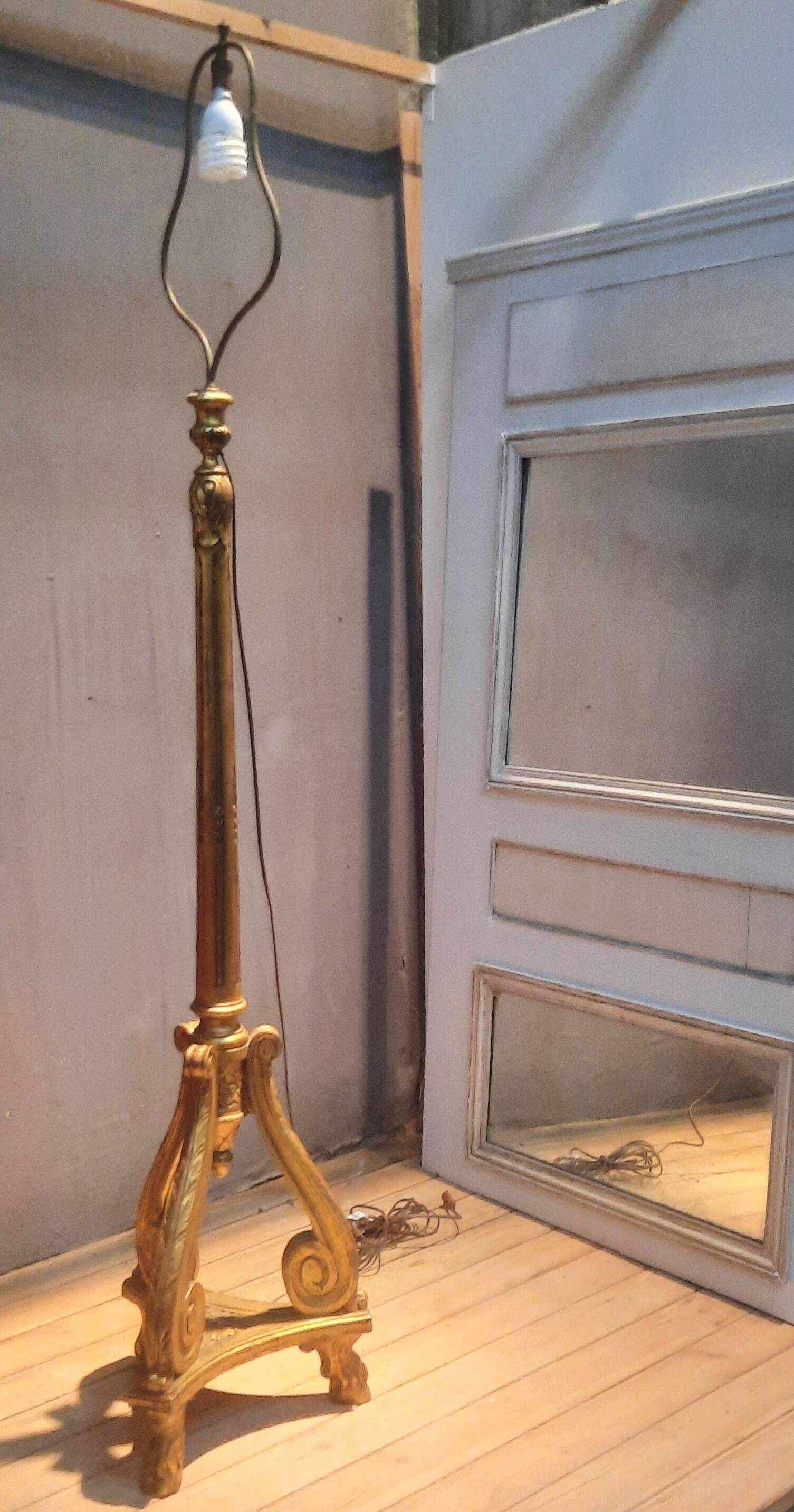 Louis XVI style gilded wooden floor lamp