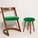 Chaise et tabouret Halfa en velours vert milieu du siècle, Baumann, France, années 1970