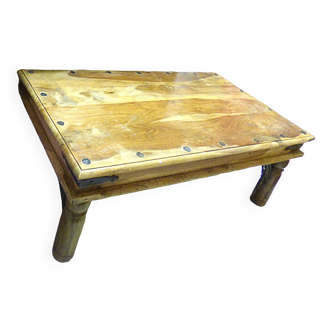 Indian nailed coffee table, solid wood, aged metal corner fittings