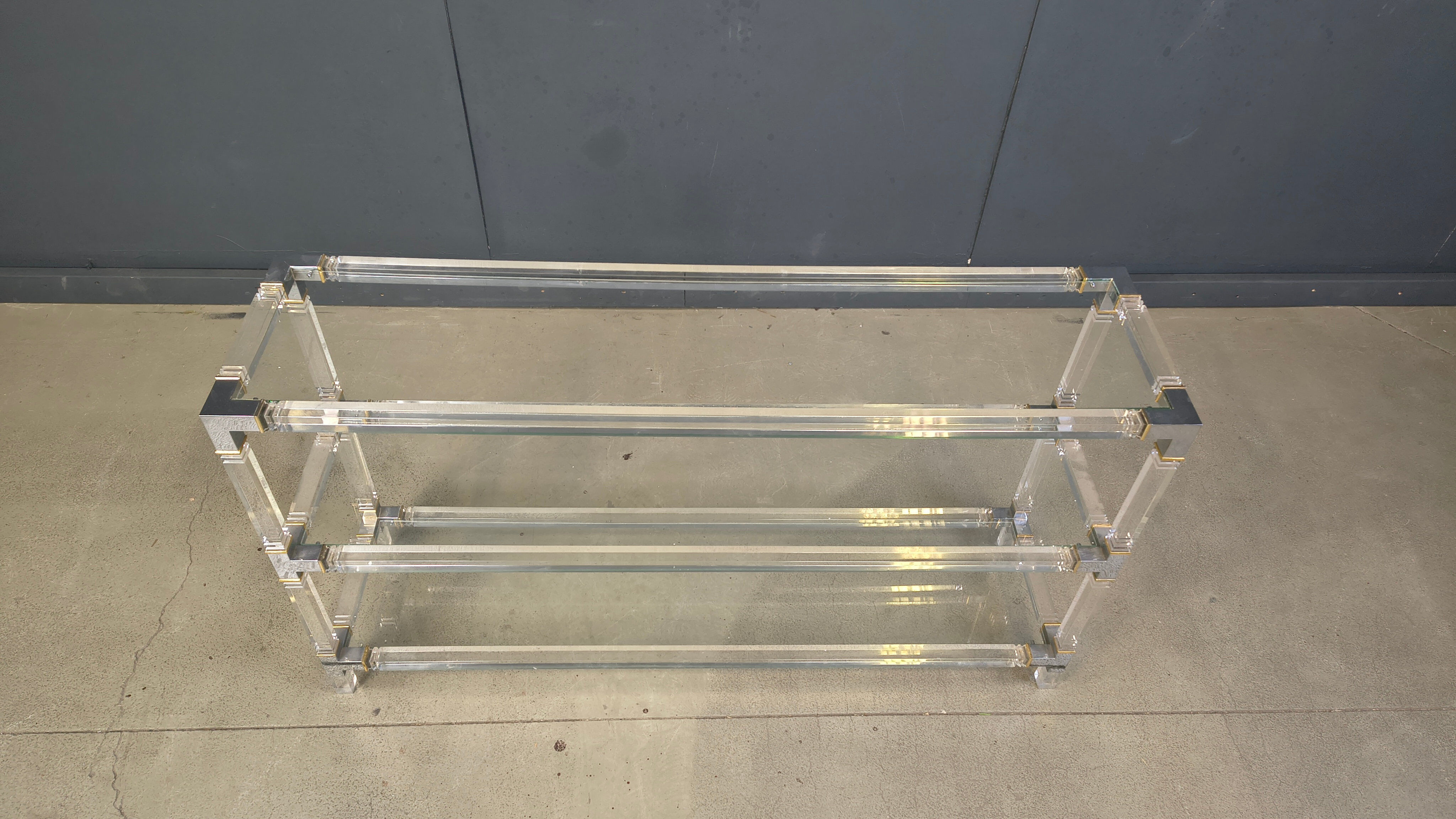 Table console en chrome et lucite, années 1970