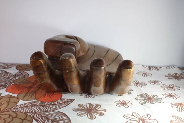 Vide-poche main XXL en bois Vintage 1960 Italie