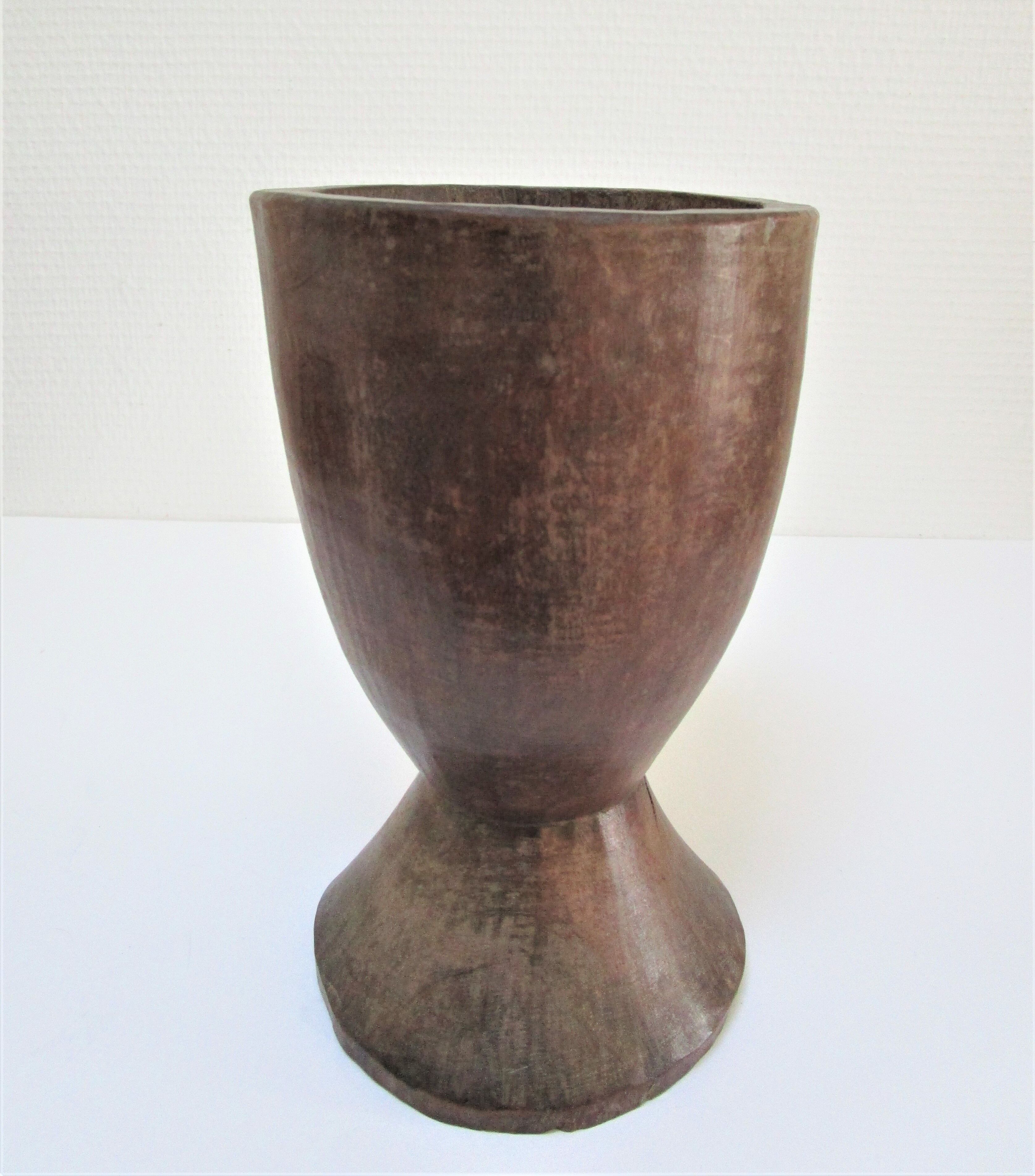 solid wood vase carved brutalist vintage