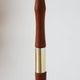 Vintage Scandinavian floor lamp in wood and gold brass — Beige lampshade