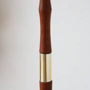 Vintage Scandinavian floor lamp in wood and gold brass — Beige lampshade