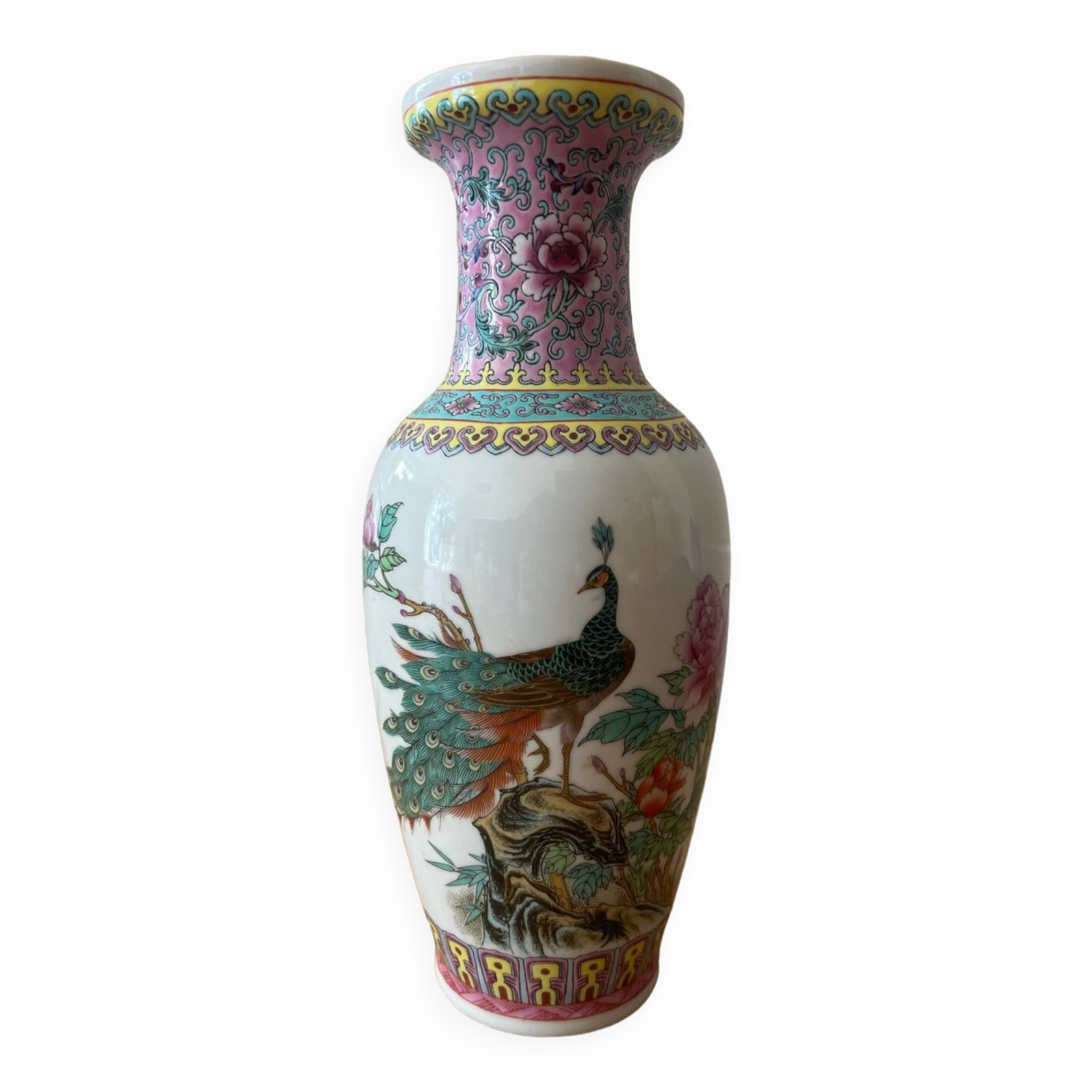 Chinese peacock vase with foliage