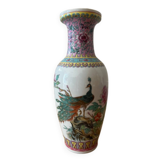 Vase chinois paon feuillages