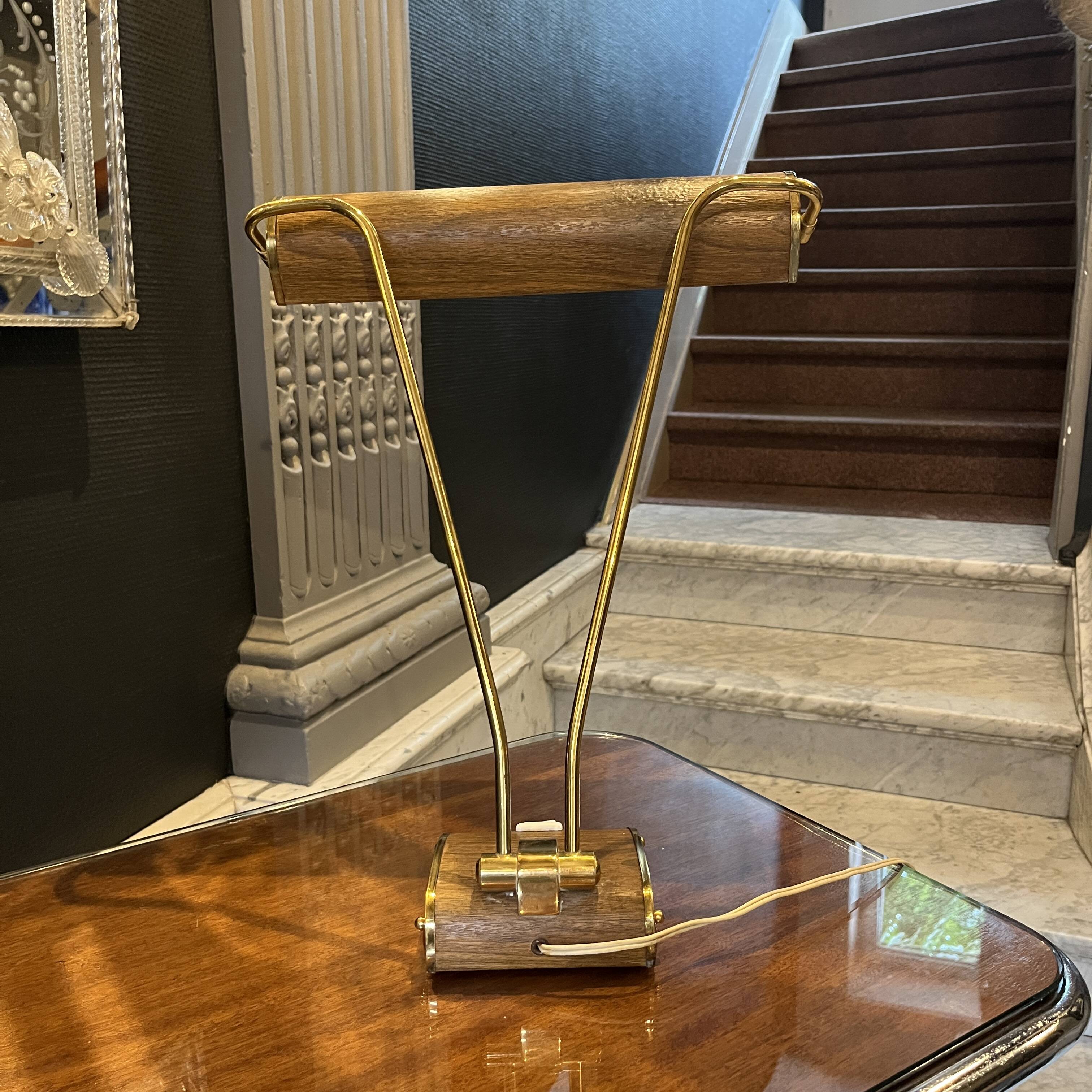 Lampe à poser ou de bureau (doré & brun) JUMO, design moderniste, ca 1945