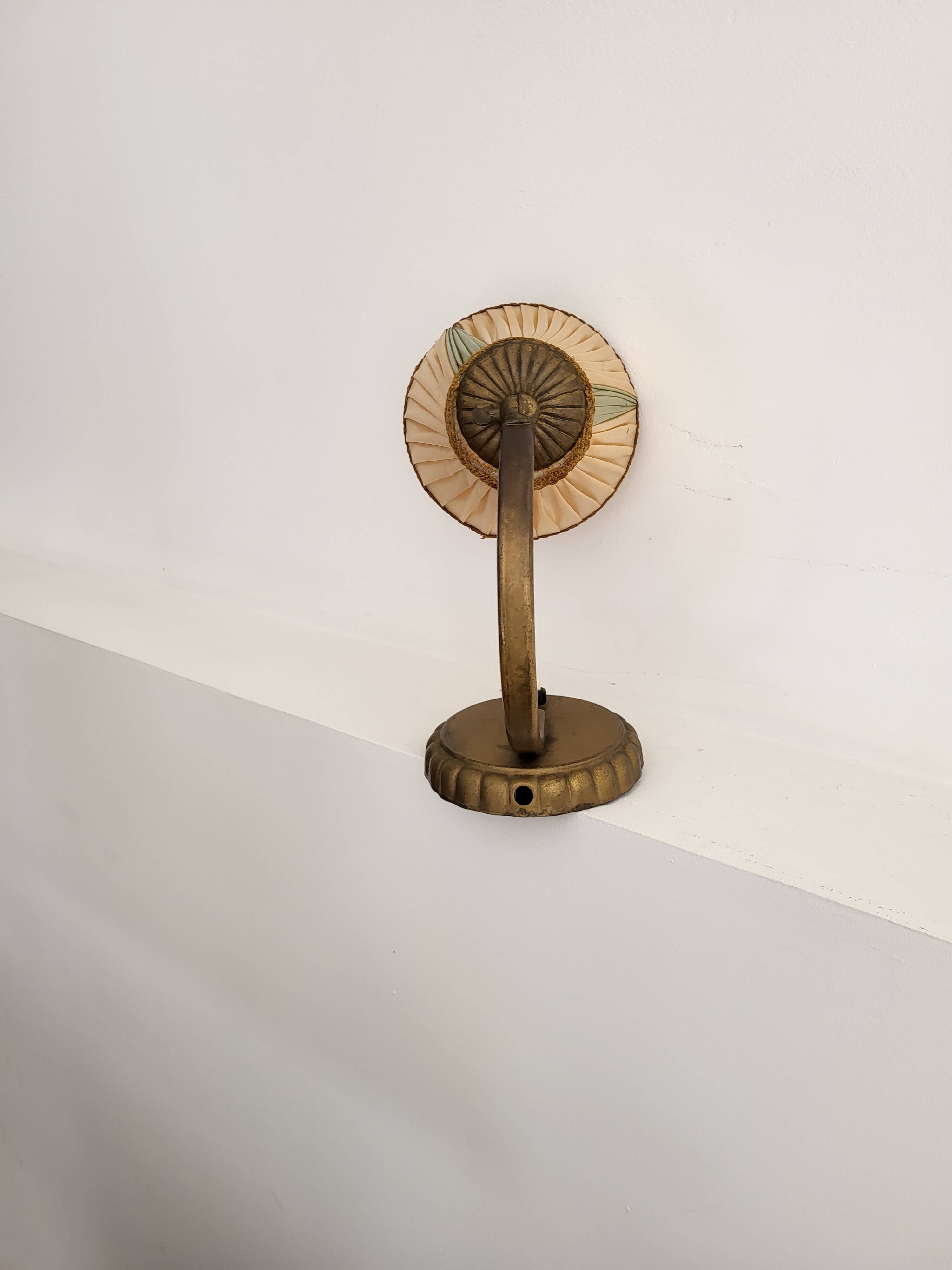 Vintage 1950s Brass Desk Lamp - Cream and Green Lampshade - Mid