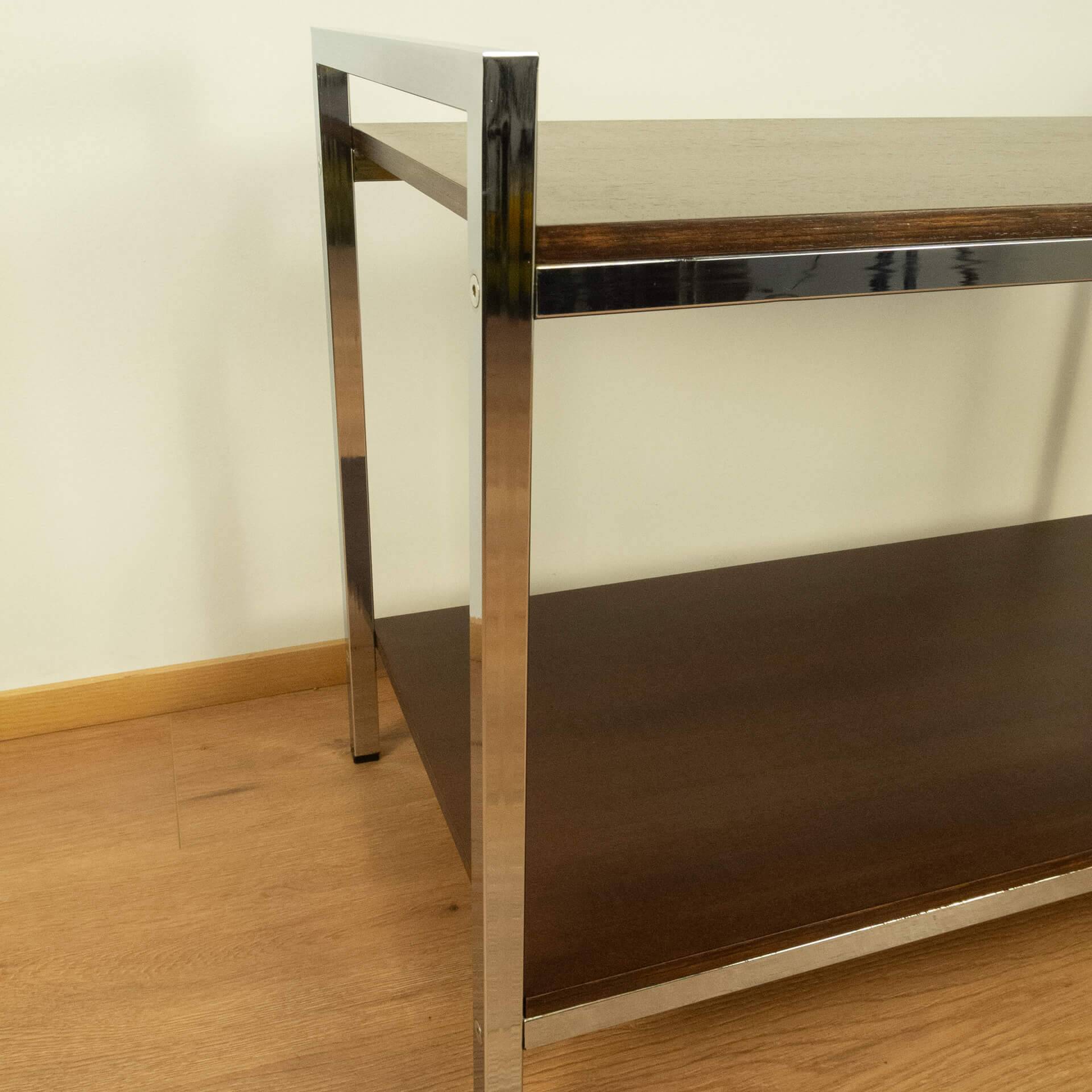 Shelf, chrome, stained mahogany, vintage from the 60s