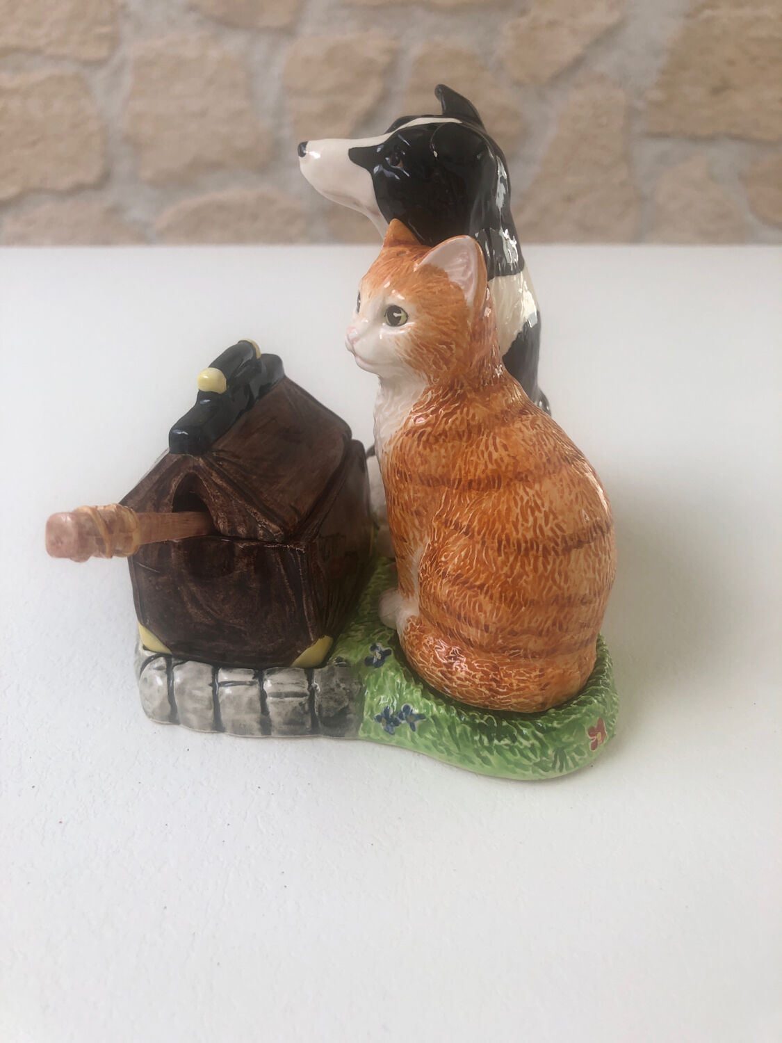 Salt shaker, pepper and mustard maker, dog, cat