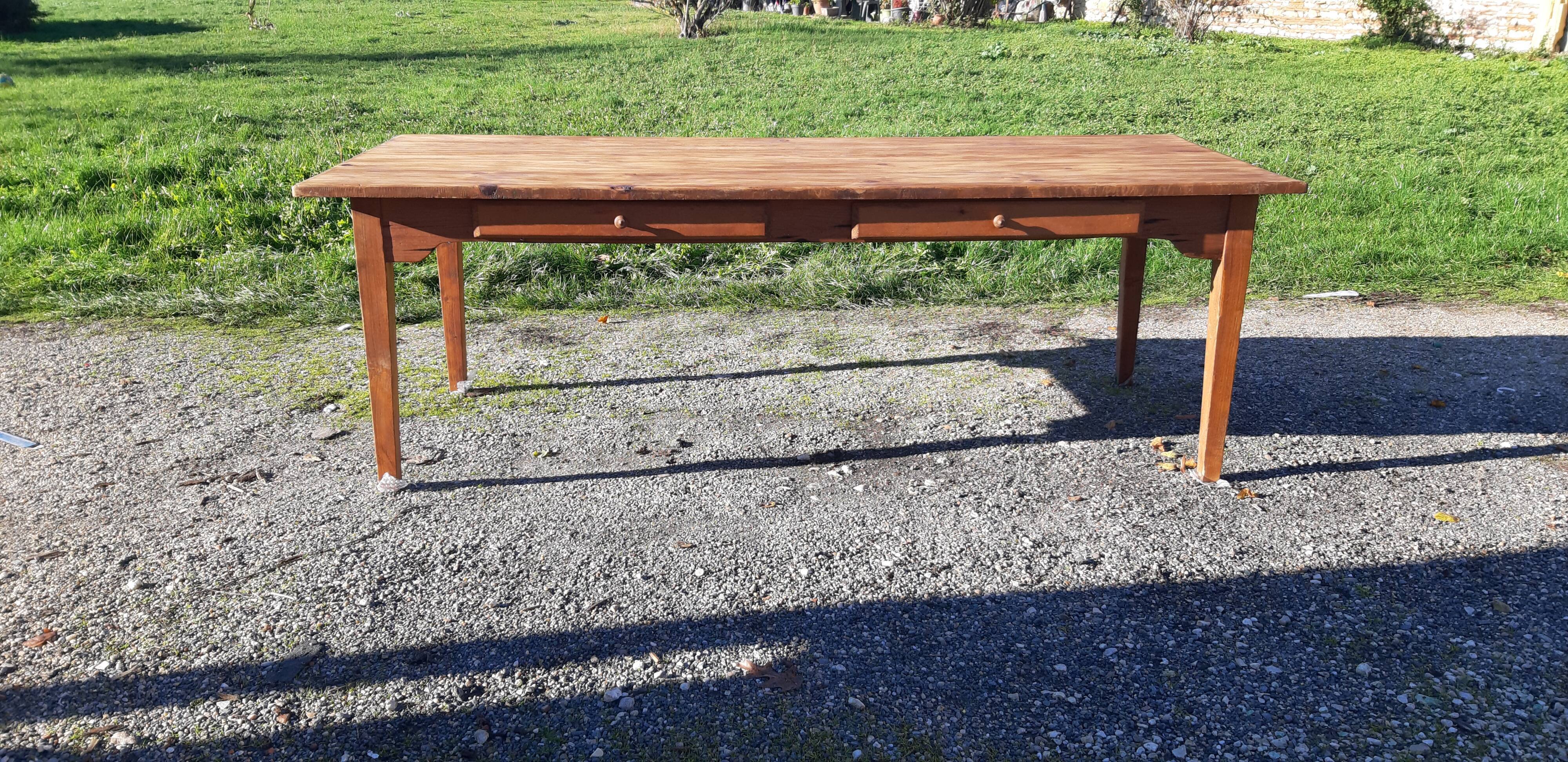Country farm table in pine , 2 drawers
