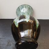 Ancien vase gaubier céramique émaillée noire coulures vert blanc vintage